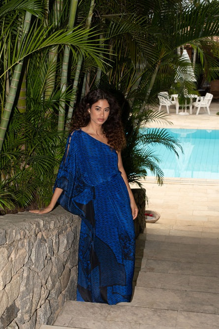 KAFTAN LARGO RODAS AZUL OSCURO Y NEGRO