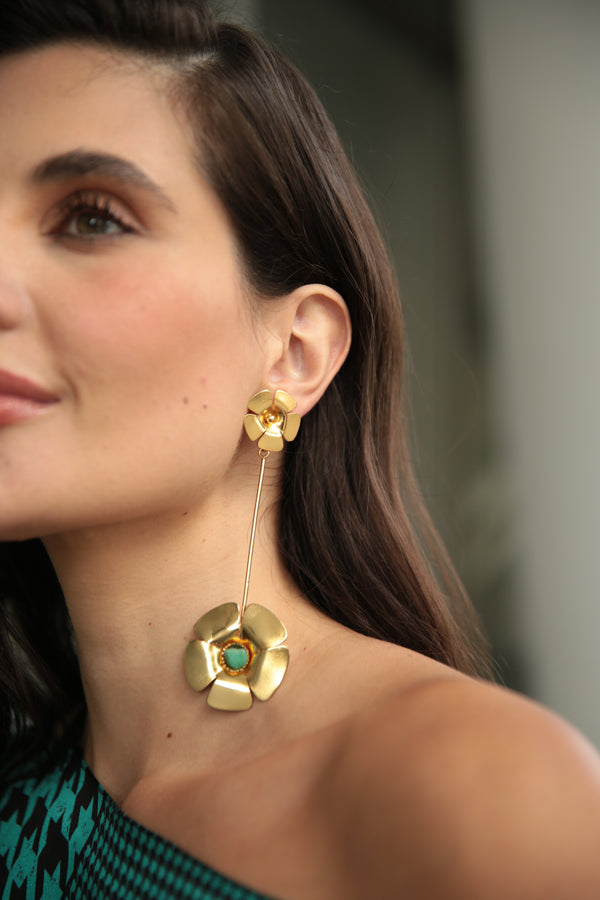 BRINCO PENDURADO FLOR VERDE