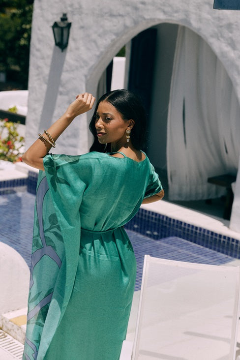 KAFTAN JAVA VERDE AZUL Y FLOR