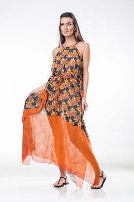 VESTIDO ISLA NARANJA Y GRIS