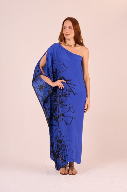 KAFTAN RHODES LONGO SEDA LUMINOUS BLUE E PRETO