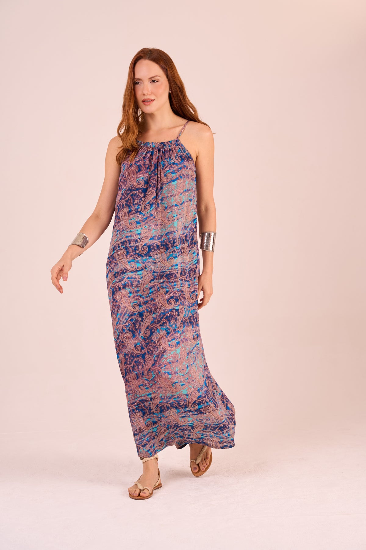 VESTIDO SUMATRA SEDA AZUL E ROXO