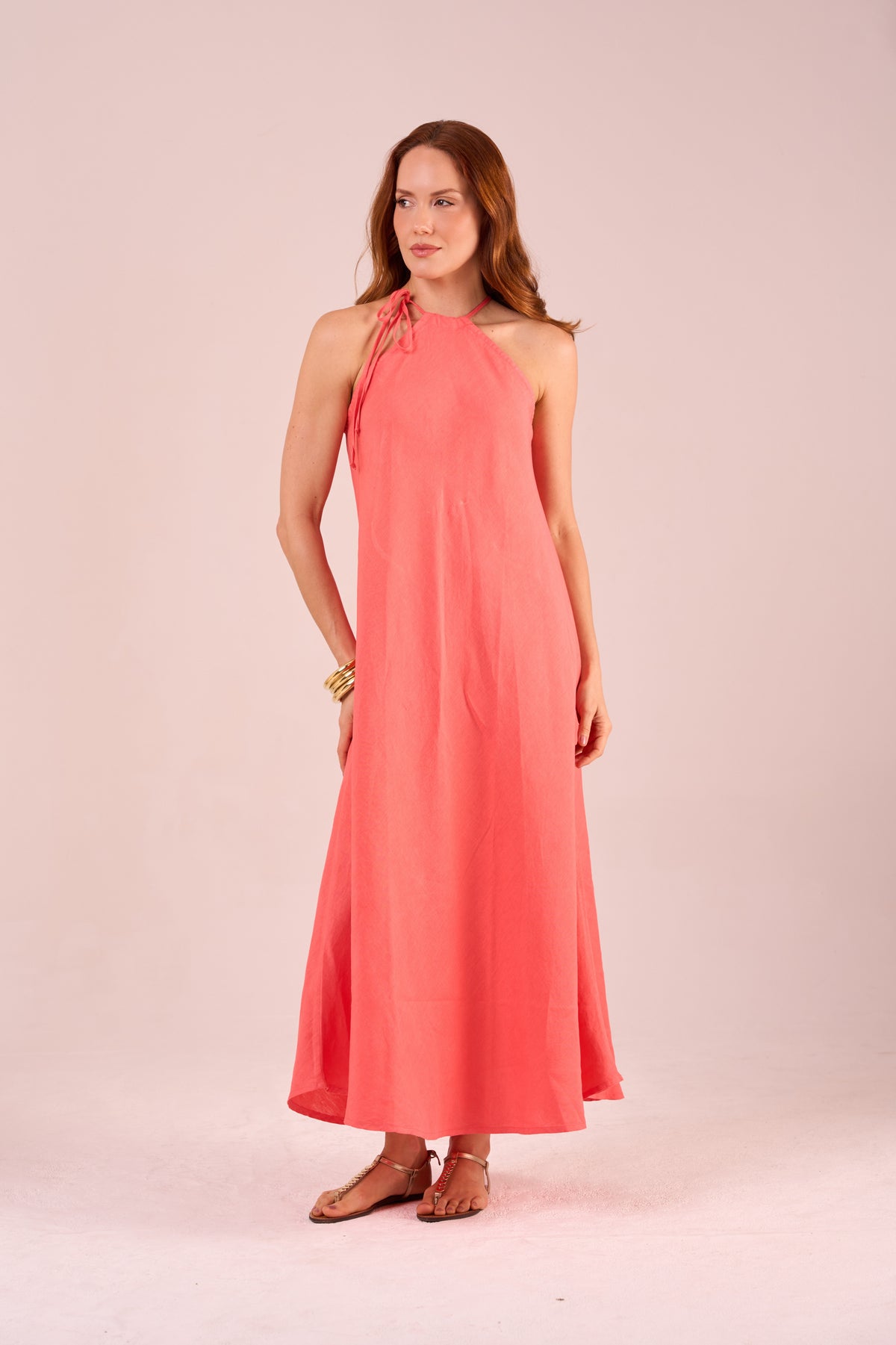 LONG PLAIN LINEN IVY DRESS
