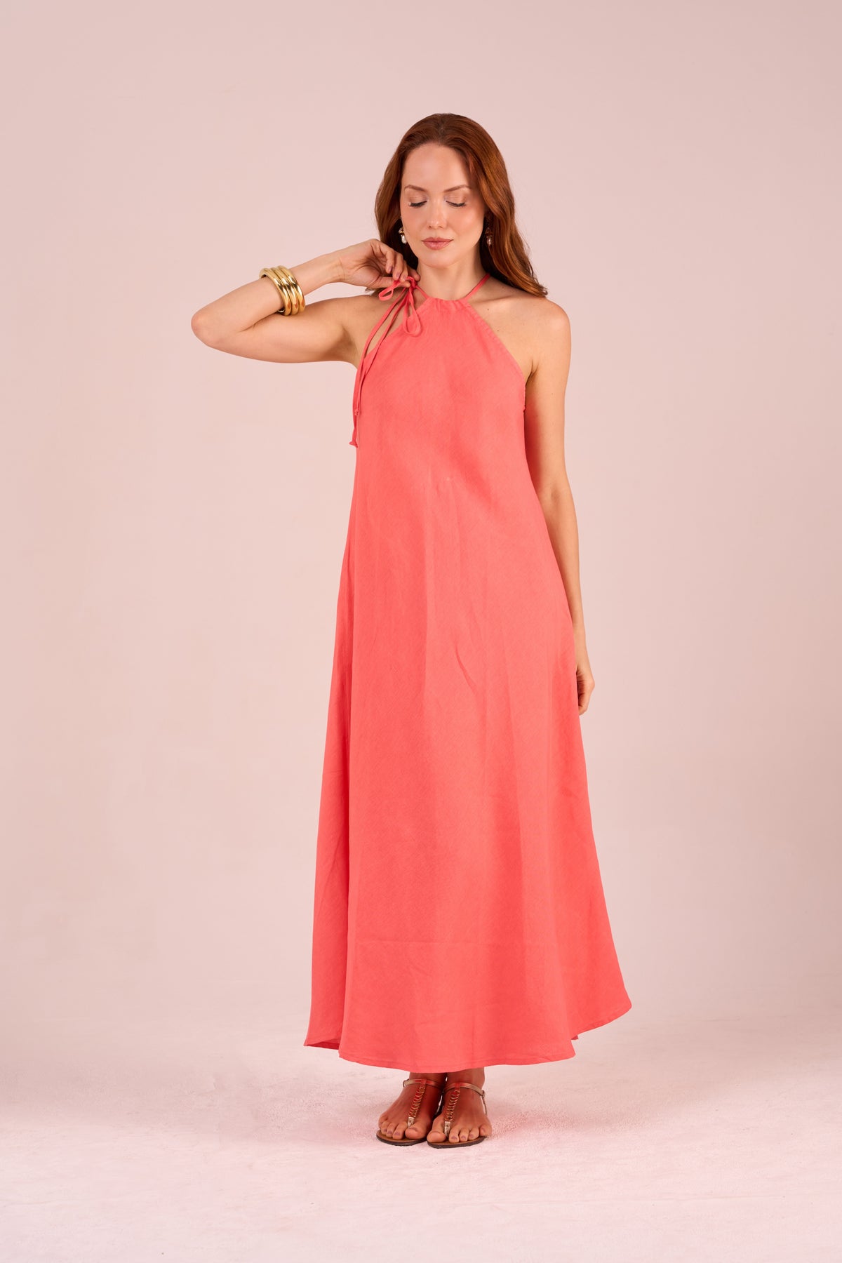 LONG PLAIN LINEN IVY DRESS