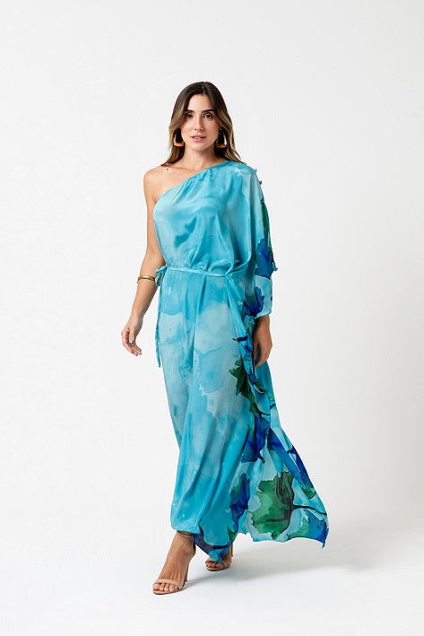 KAFTAN LARGO RODAS AZULES ACUARELA