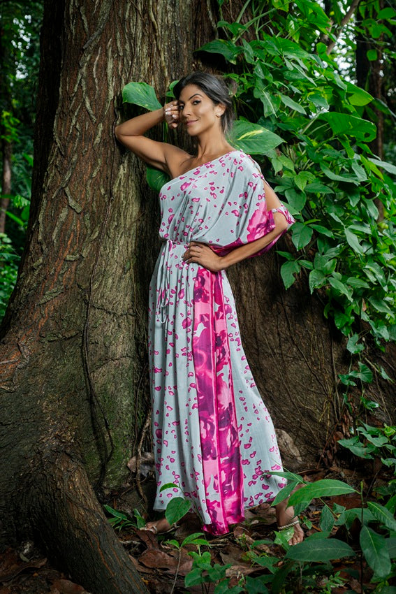 KAFTAN RHODES LONGO CINZA E ROSA