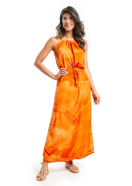 VESTIDO SUMATRA SEDA LARANJA
