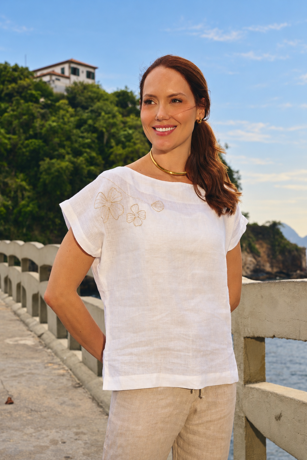 BLUSA CARTAGENA LINHO BORDADA