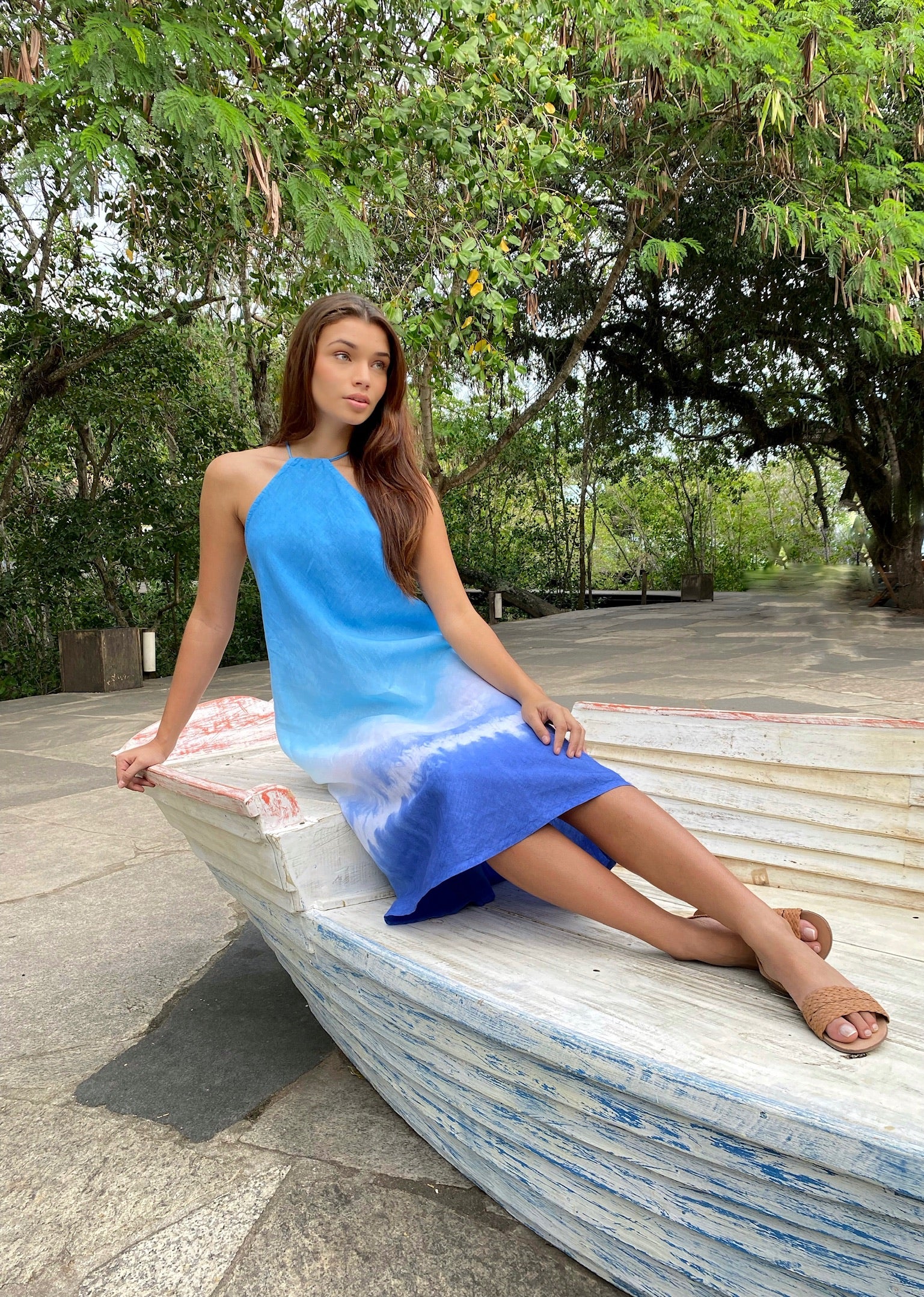 VESTIDO MIDI DE LINO HERA CON PINTURA TIE DYE