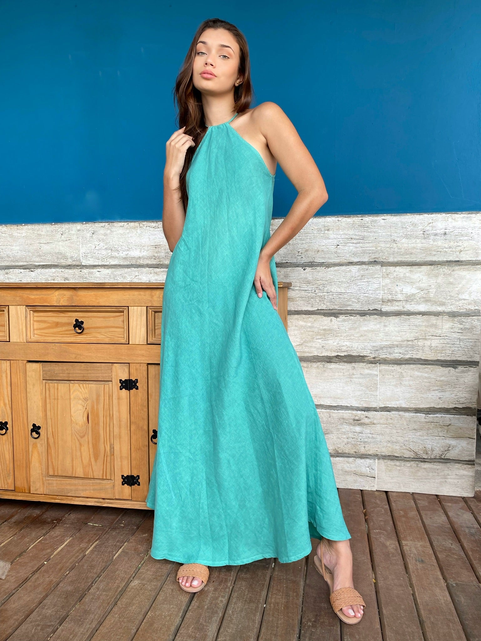LONG PLAIN LINEN IVY DRESS