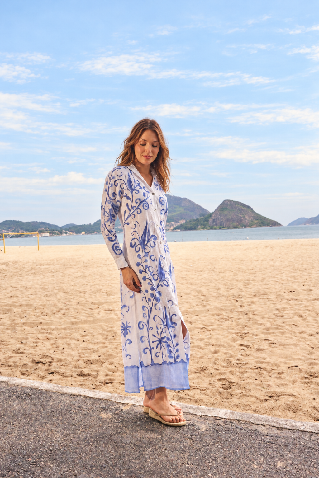 CHEMISE FLORENCE LINEN LONG PAINTED TIE DYE