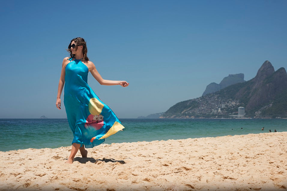 BLUE YELLOW AND PINK SILK IVY DRESS