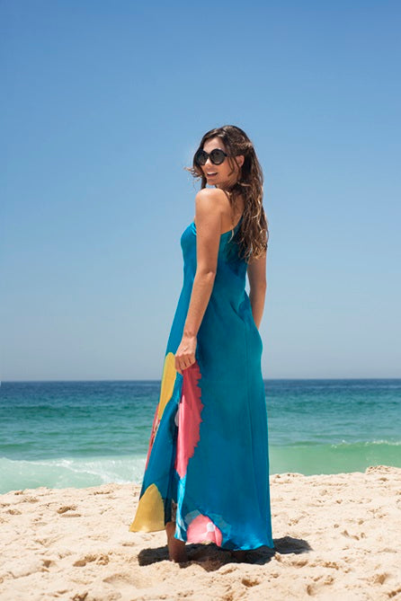 BLUE YELLOW AND PINK SILK IVY DRESS