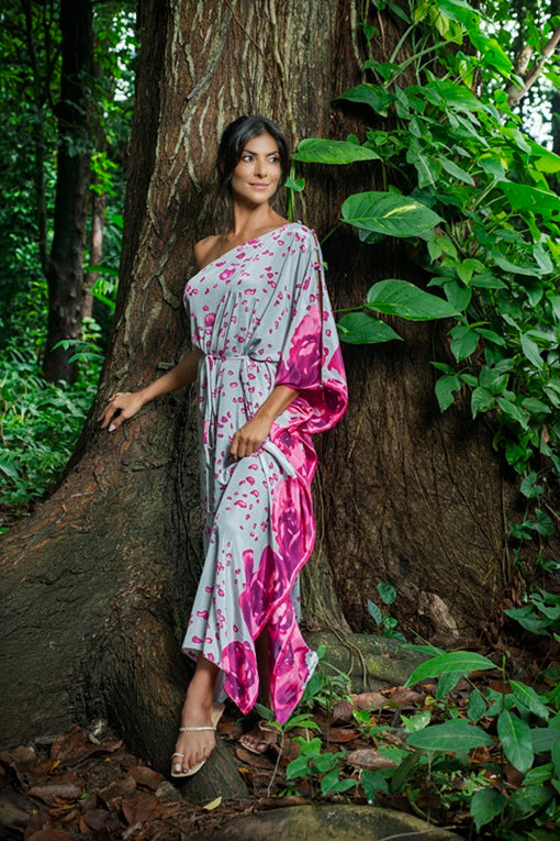 KAFTAN RHODES LONGO CINZA E ROSA