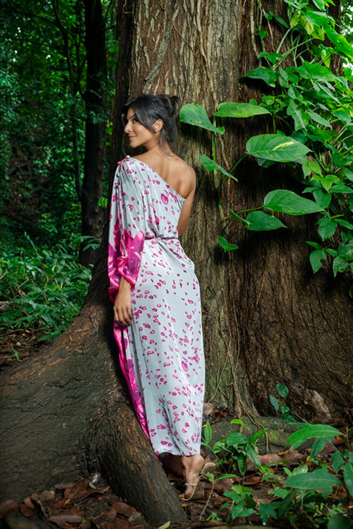 KAFTAN RHODES LONGO CINZA E ROSA