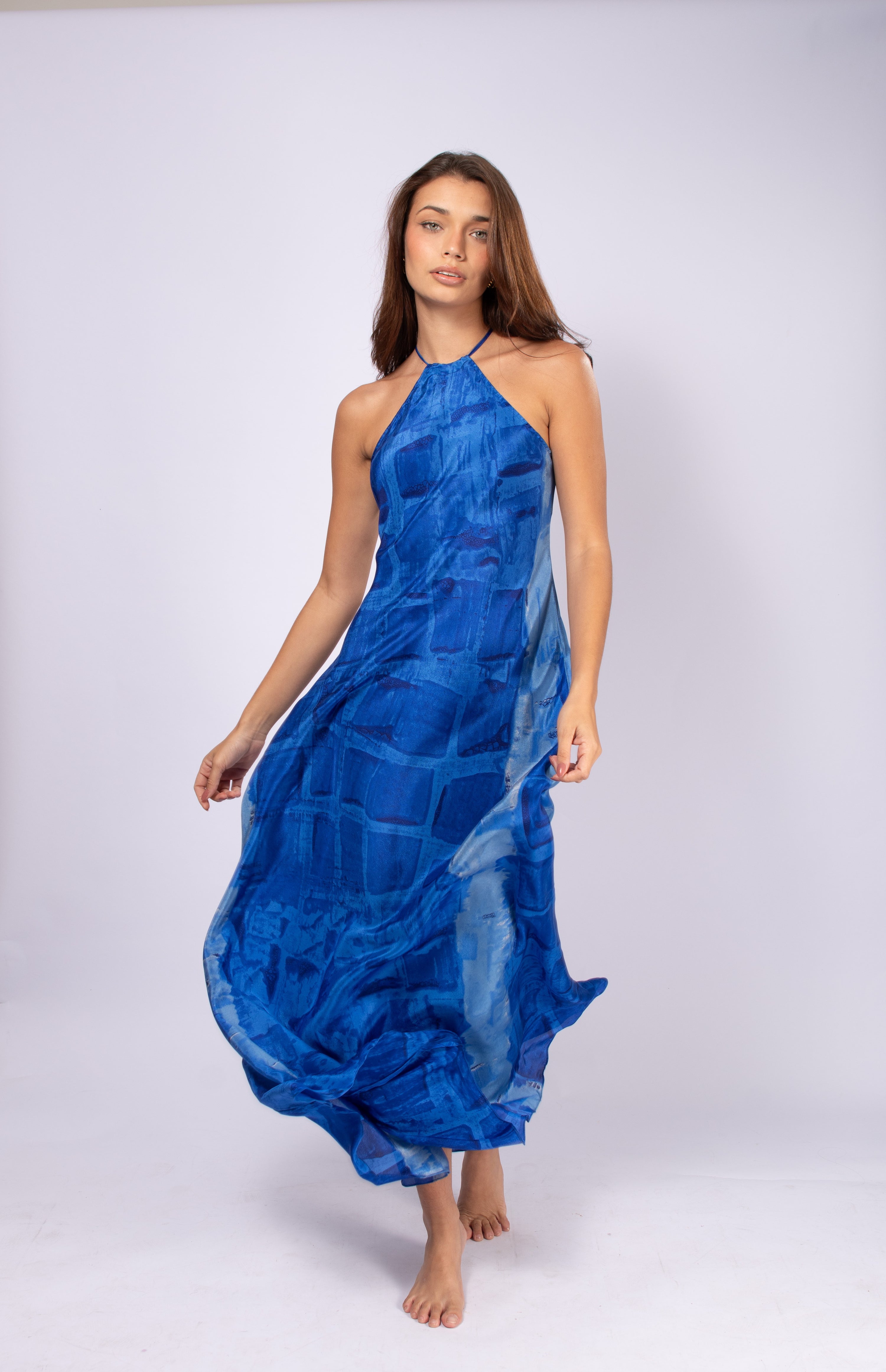 VESTIDO HERA DE SEDA AZUL CIAN