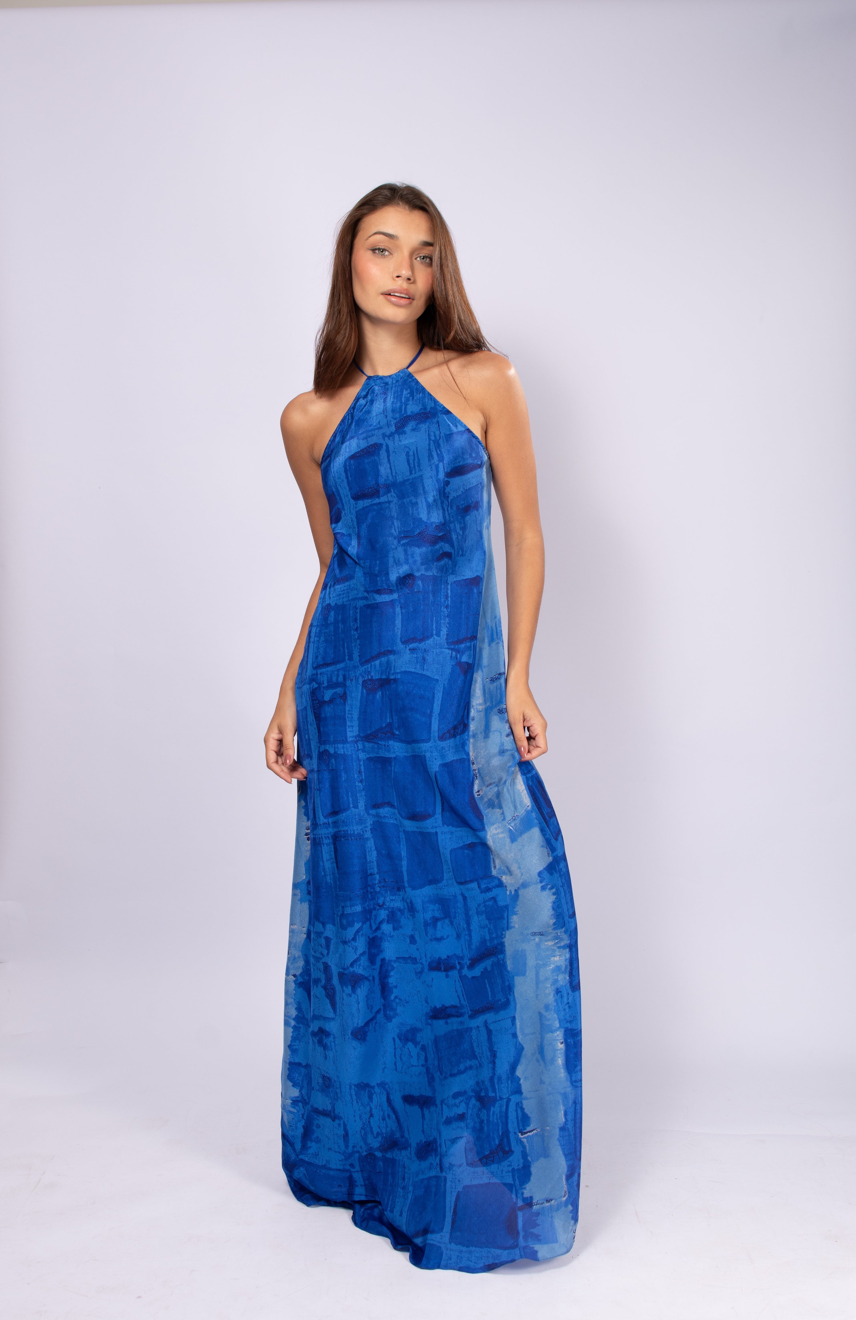 VESTIDO HERA DE SEDA AZUL CIAN
