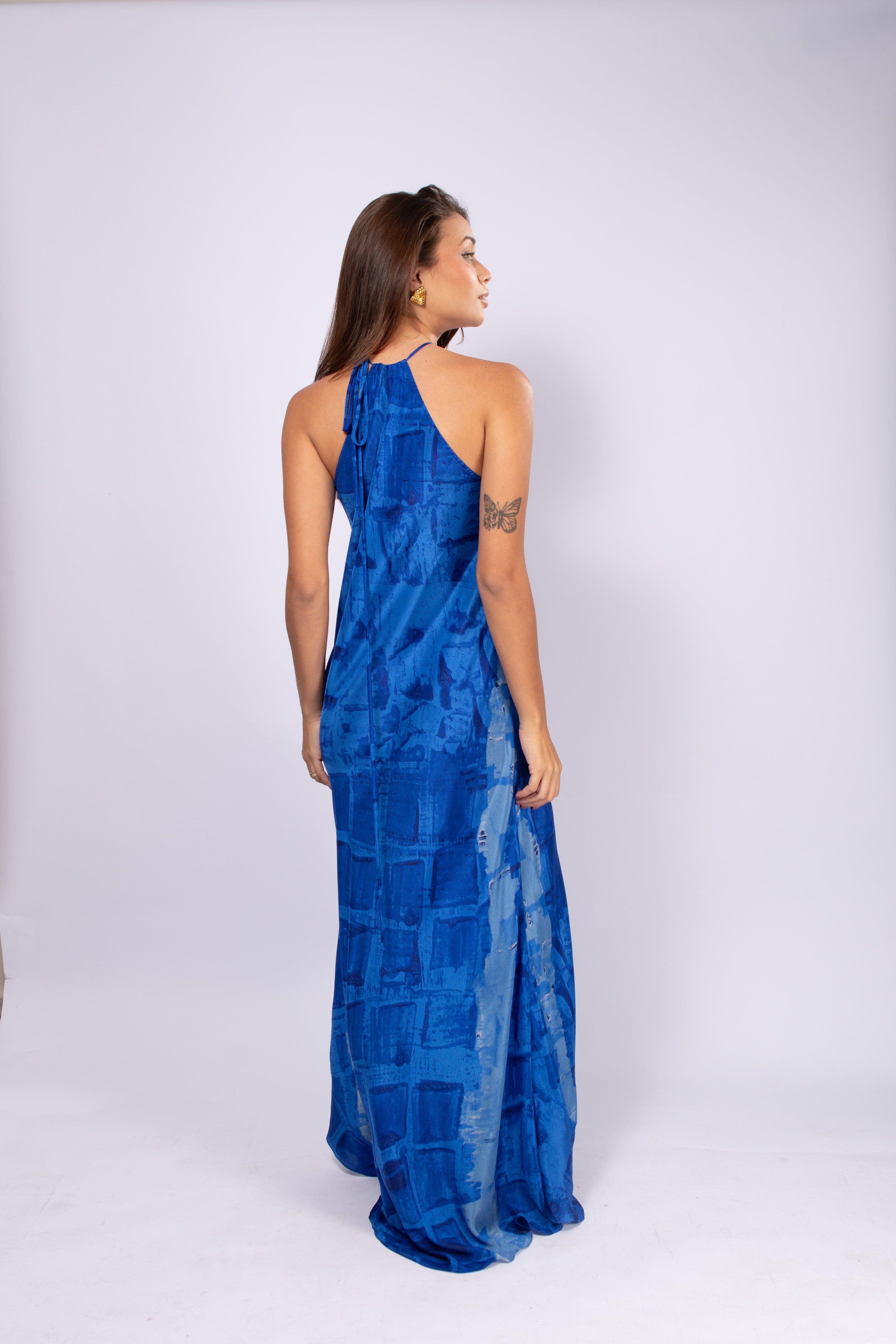 VESTIDO HERA DE SEDA AZUL CIAN