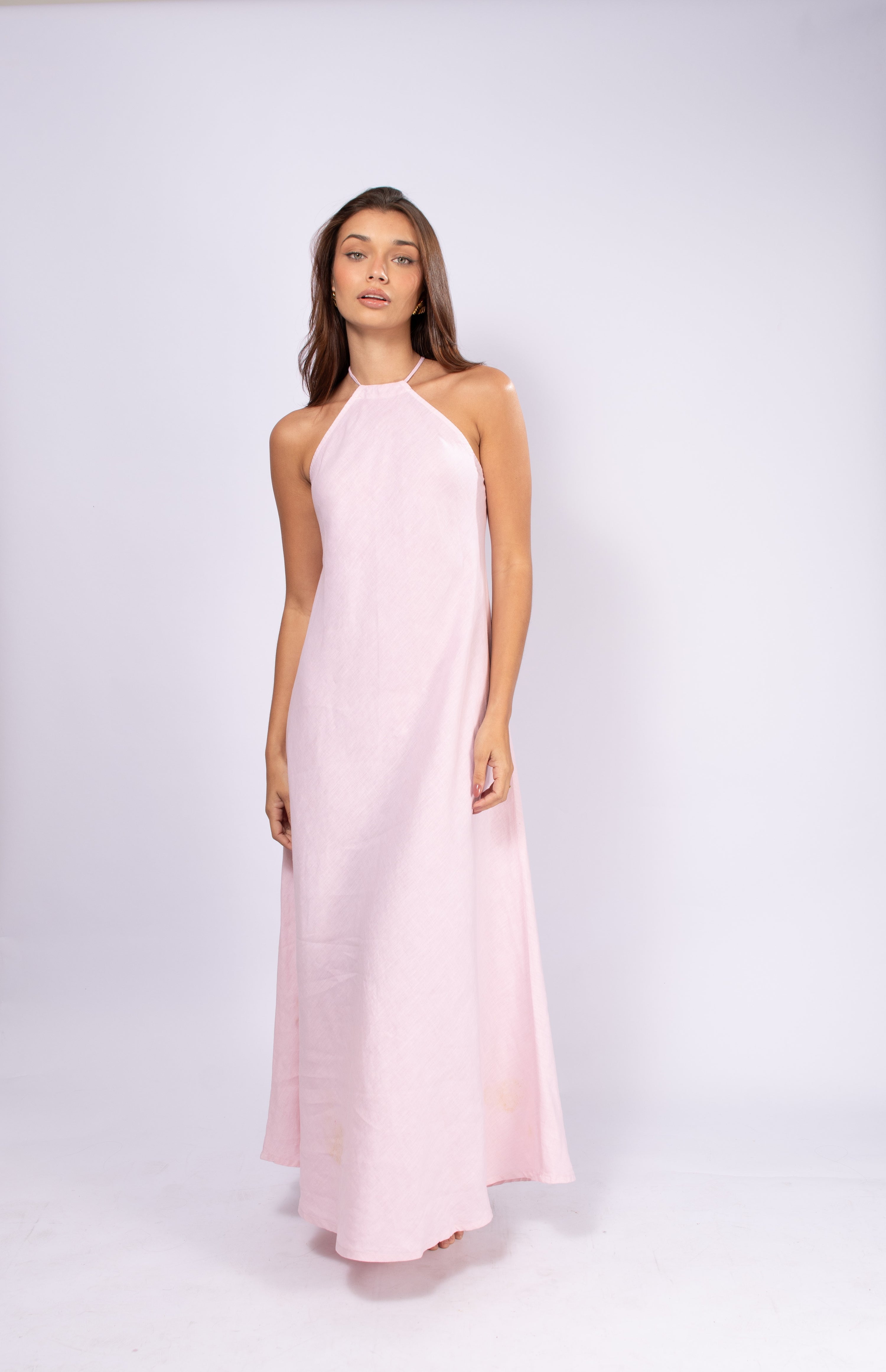 VESTIDO LARGO LISO DE LINO HERA