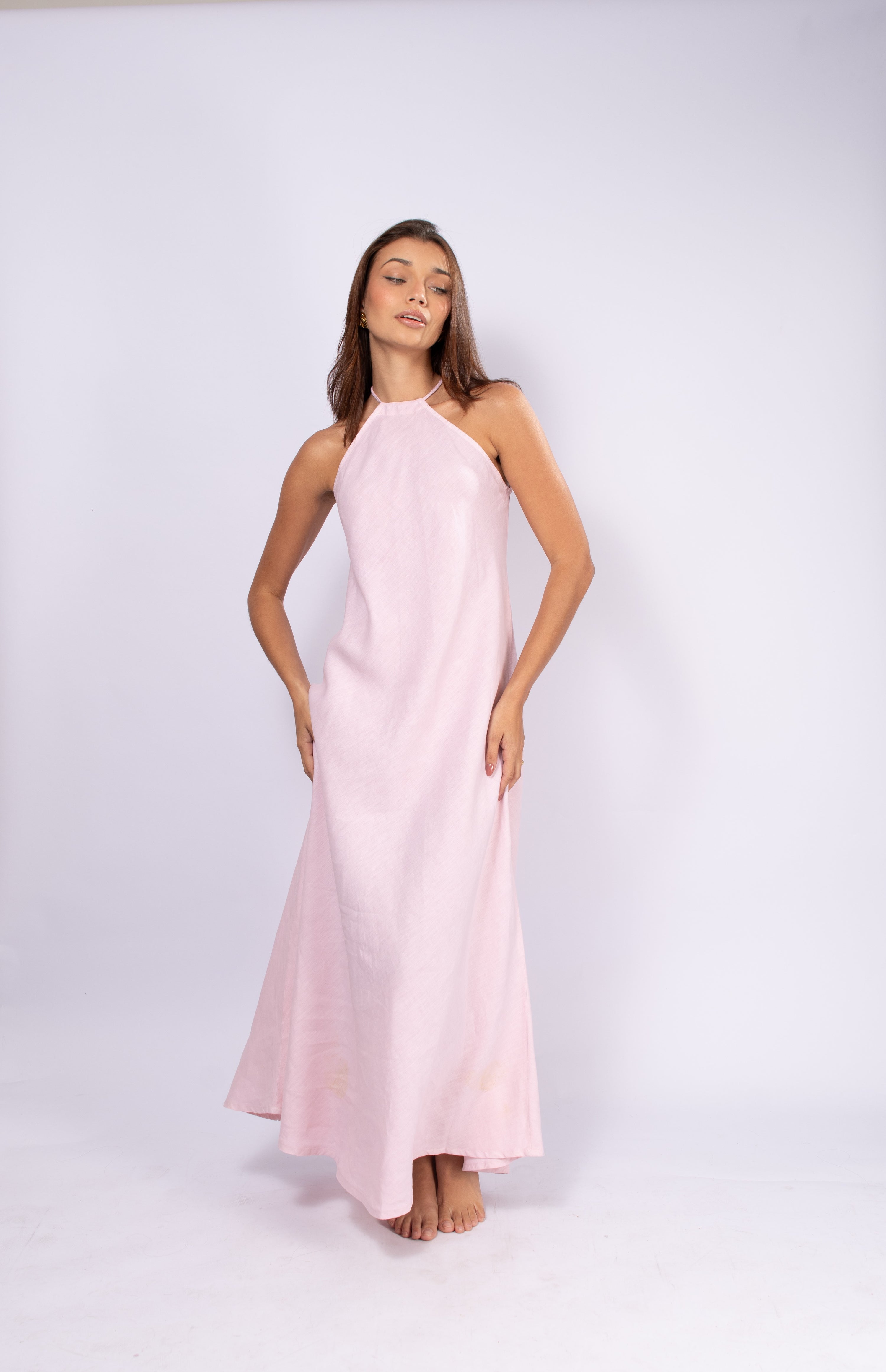 VESTIDO LARGO LISO DE LINO HERA