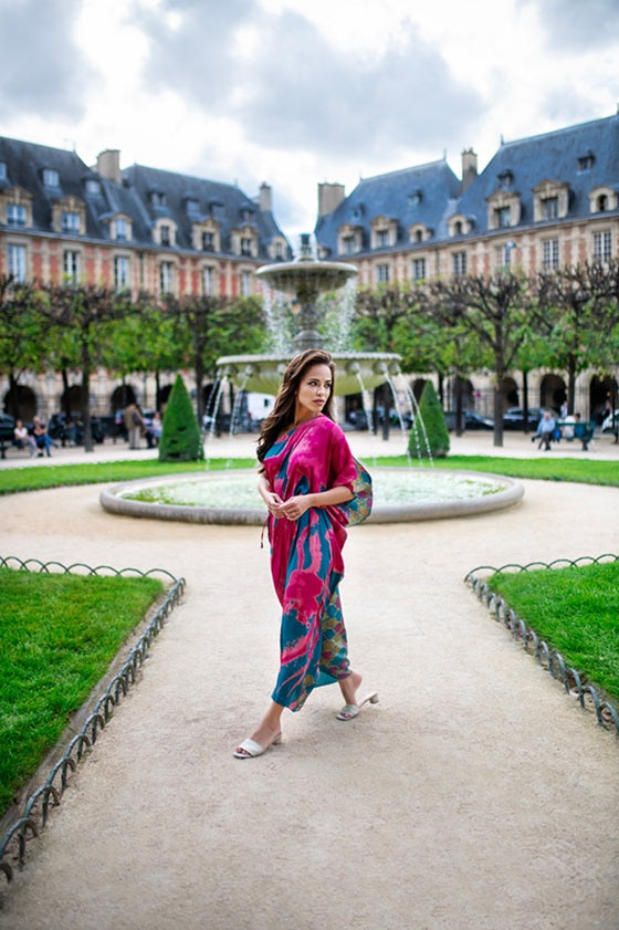 KAFTAN LARGO ROSA Y AZUL RHODES