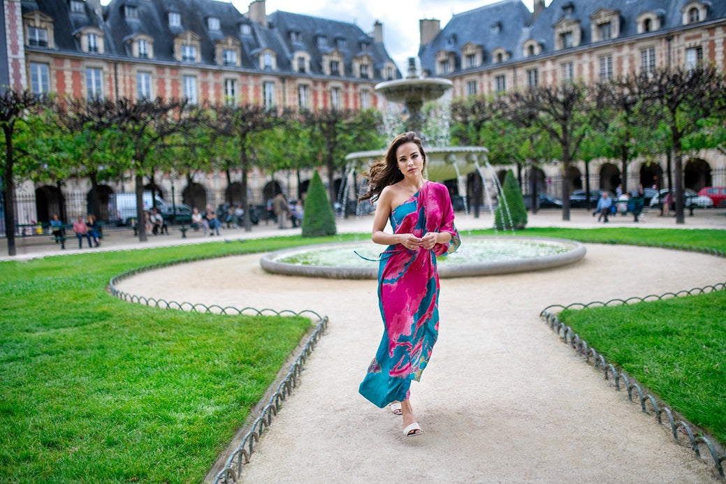 KAFTAN LARGO ROSA Y AZUL RHODES