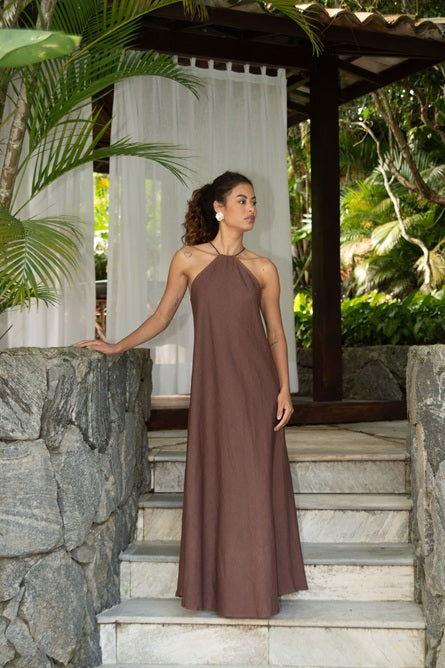 LONG PLAIN LINEN IVY DRESS