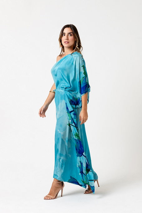 KAFTAN LARGO RODAS AZULES ACUARELA