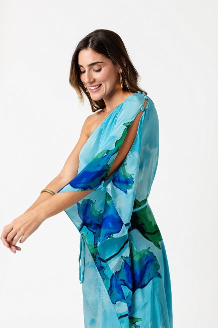 KAFTAN LARGO RODAS AZULES ACUARELA
