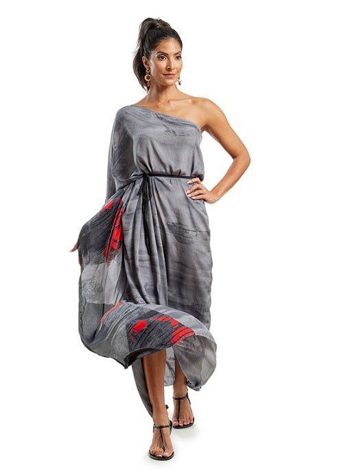 KAFTAN RHODES LONGO CINZA E VERMELHO