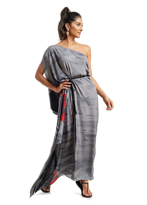 KAFTAN RHODES LONGO CINZA E VERMELHO