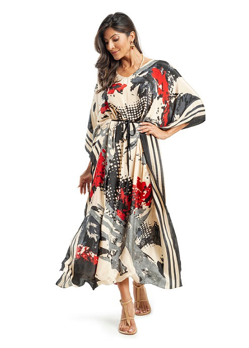 KAFTAN ÁGIOS NUDE GRIS Y ROJO
