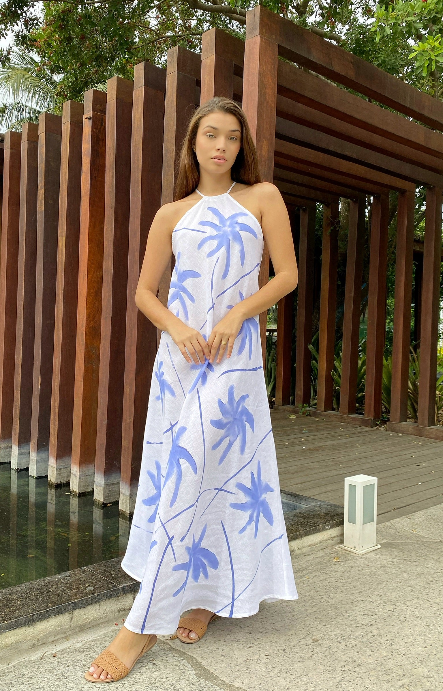 VESTIDO HERA LINHO LONGO PINTADO FLORES