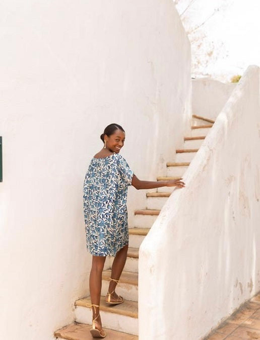 VESTIDO ILHÉUS BRANCO E AZUL