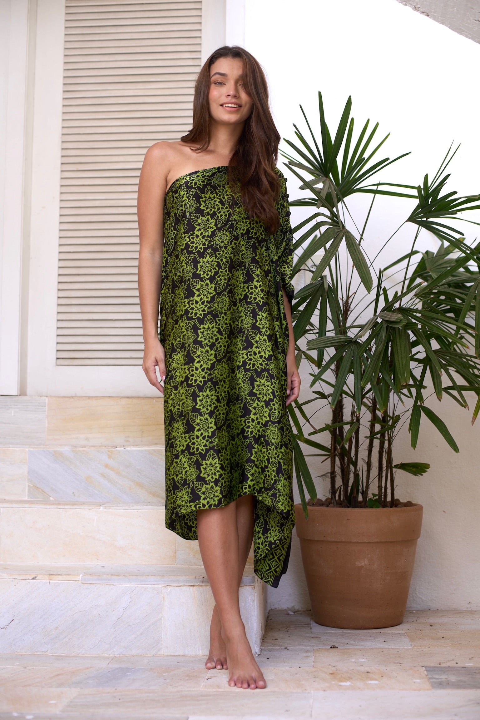 KAFTAN RHODES MIDI PRETO E VERDE