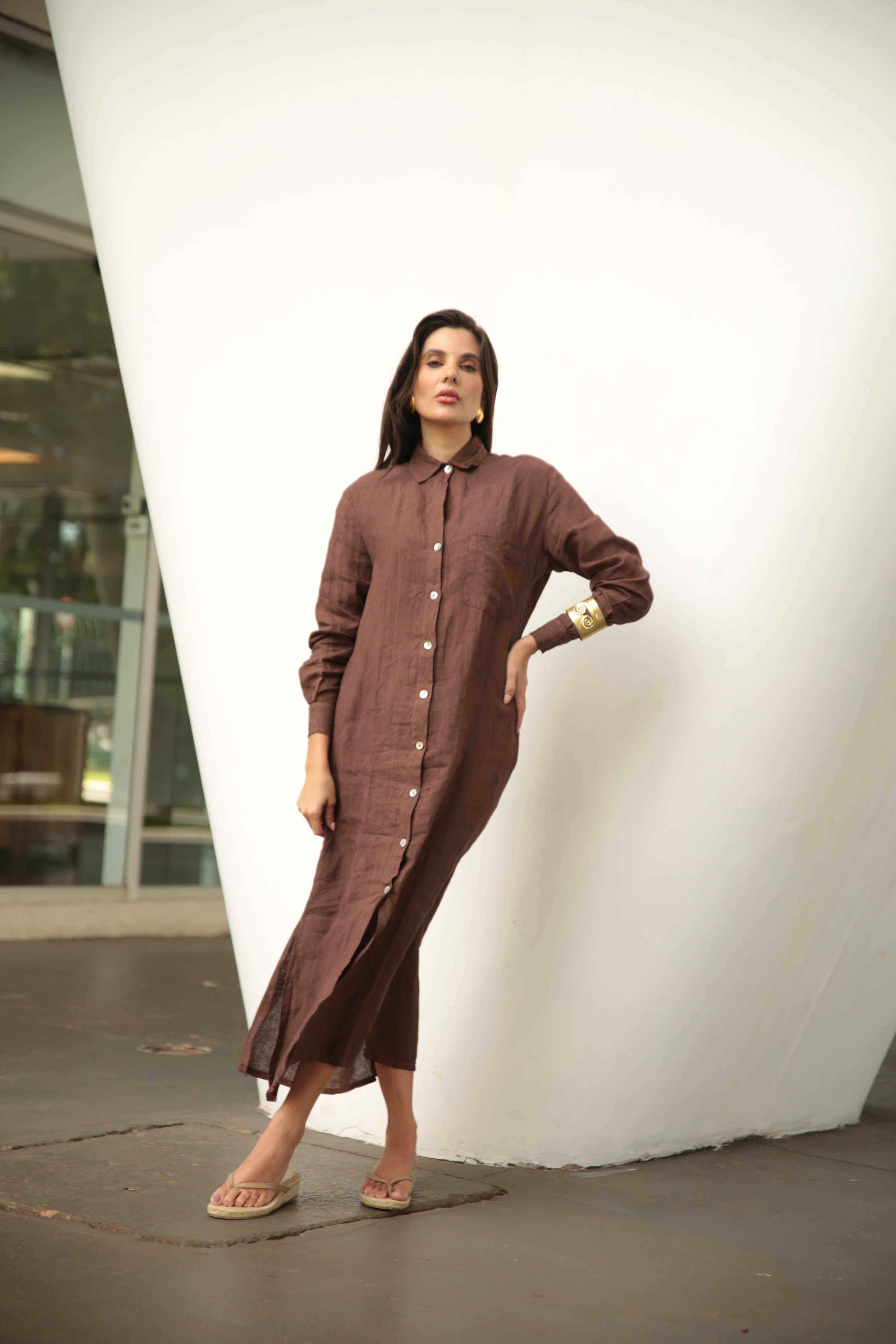 CHEMISE FLORENCE LINEN LONG PLAIN
