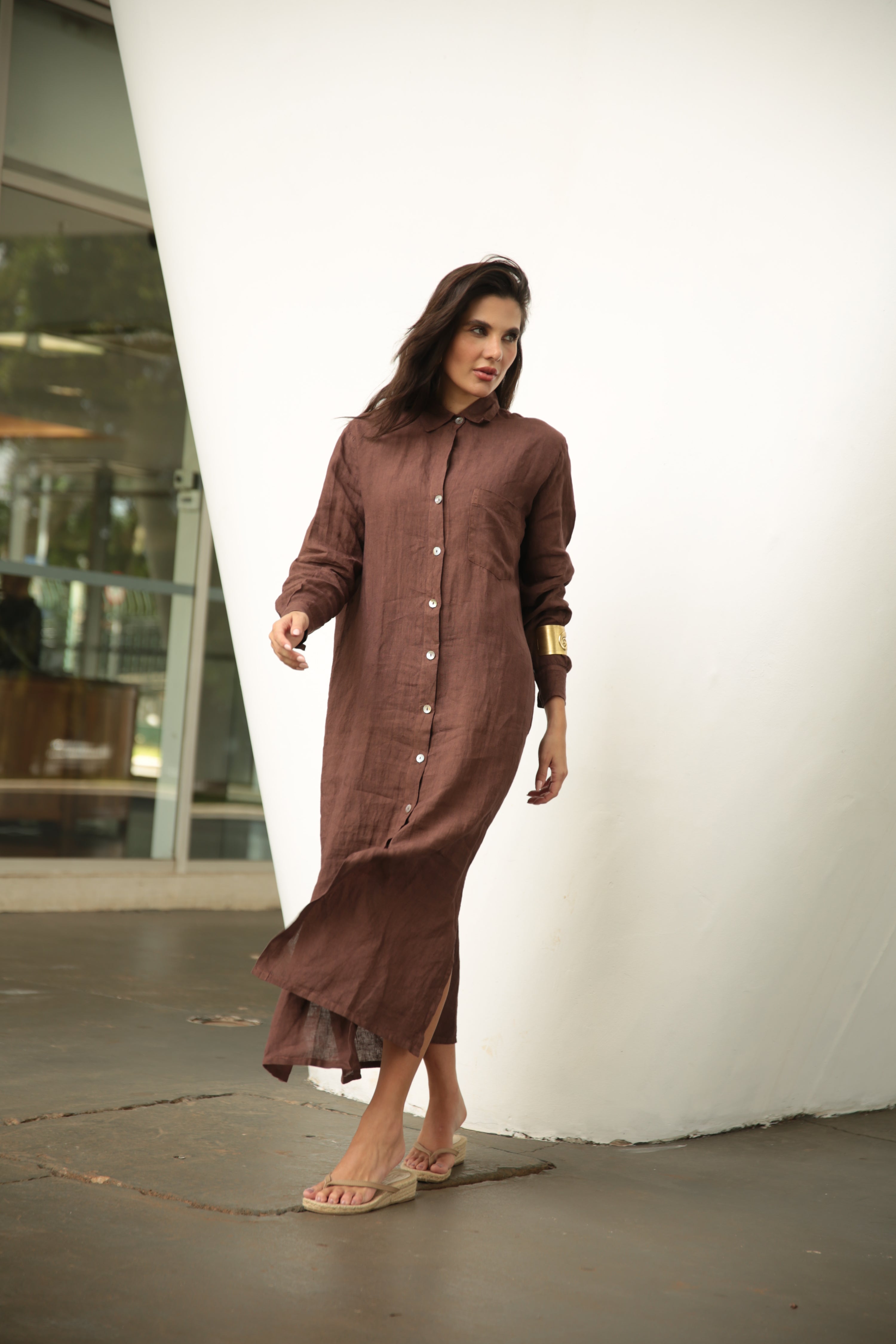 CHEMISE FLORENCE LINEN LONG PLAIN