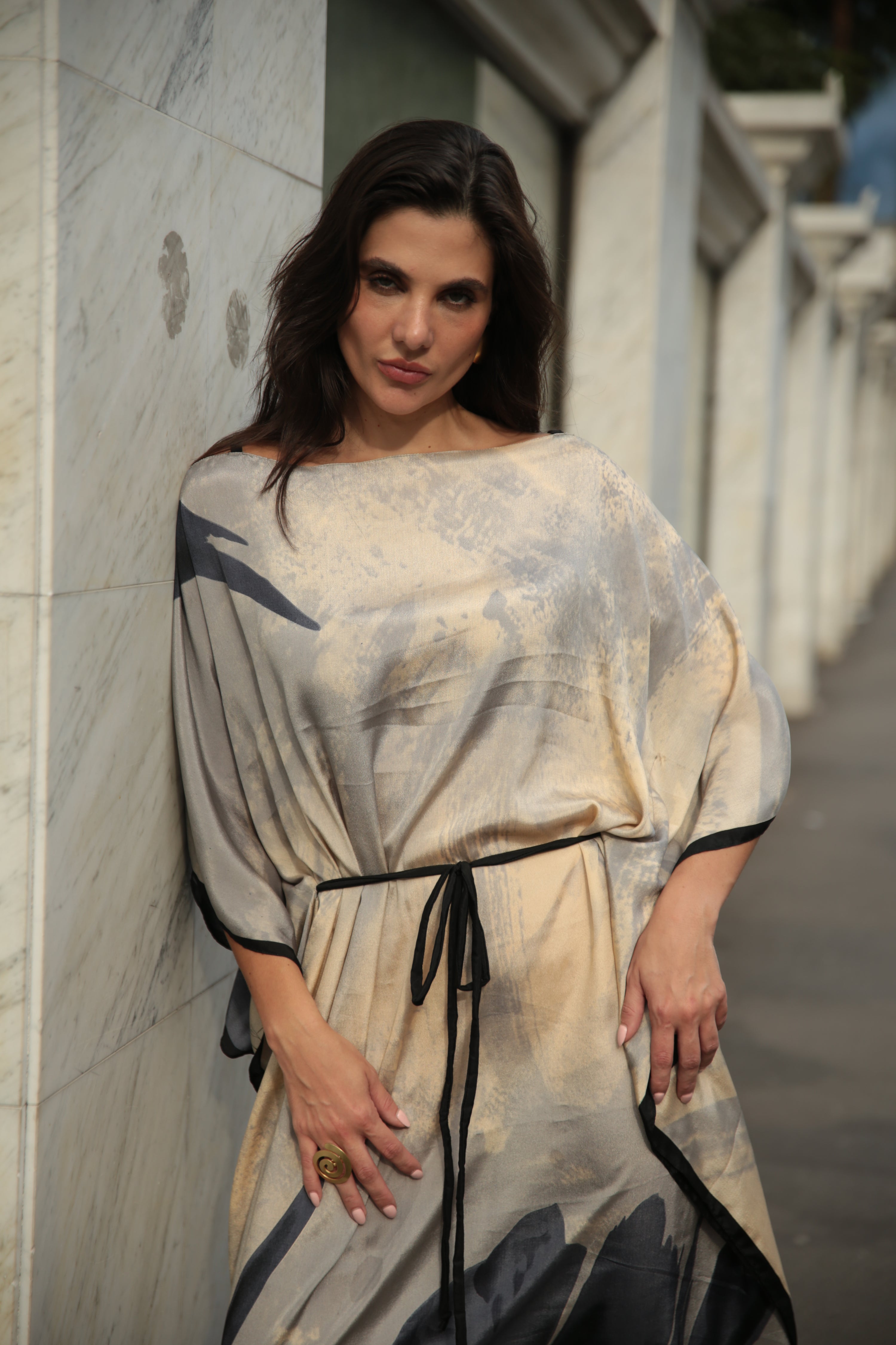 KAFTAN JAVA CREME E CINZA