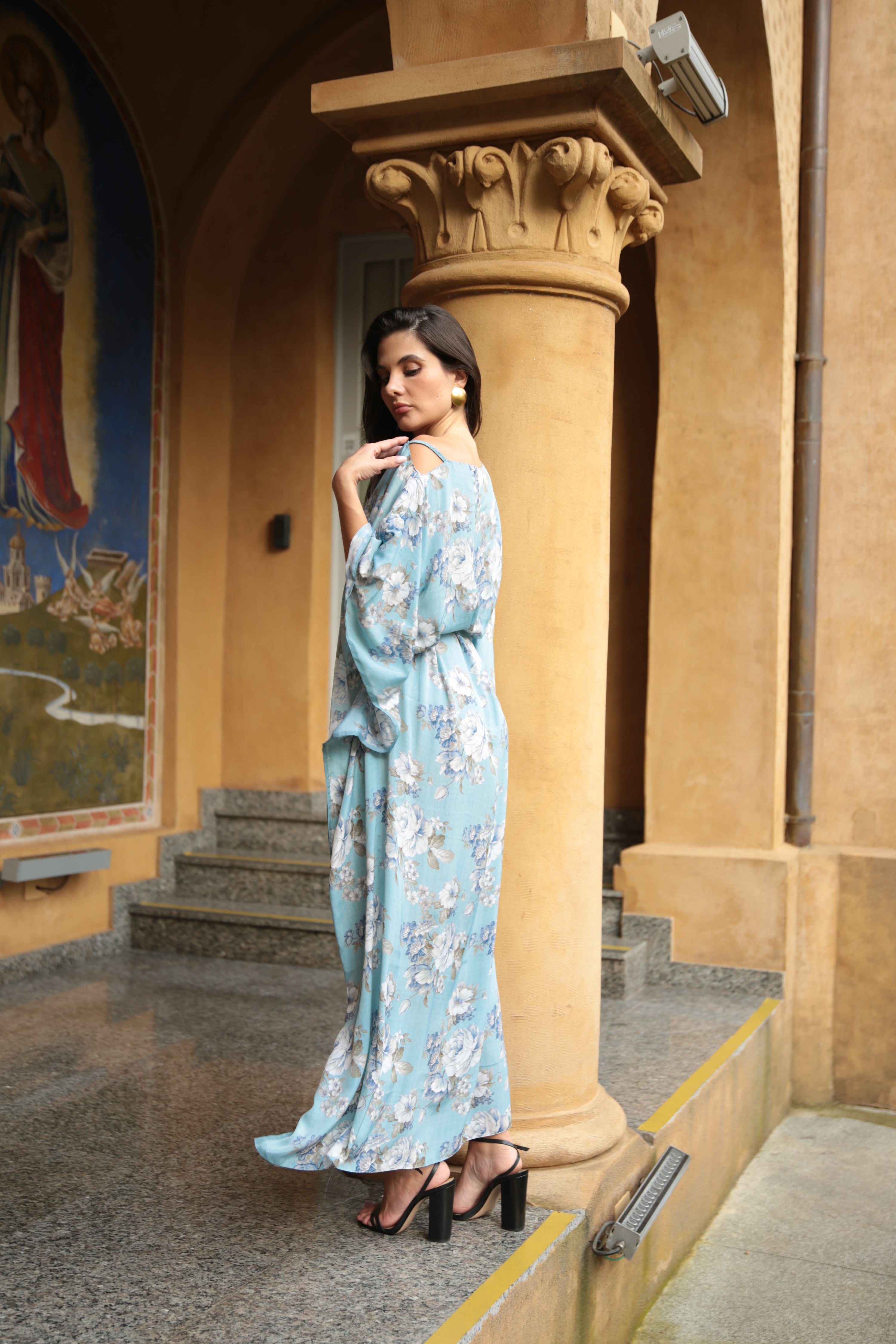 KAFTAN JAVA AZUL CÉU E FLORES