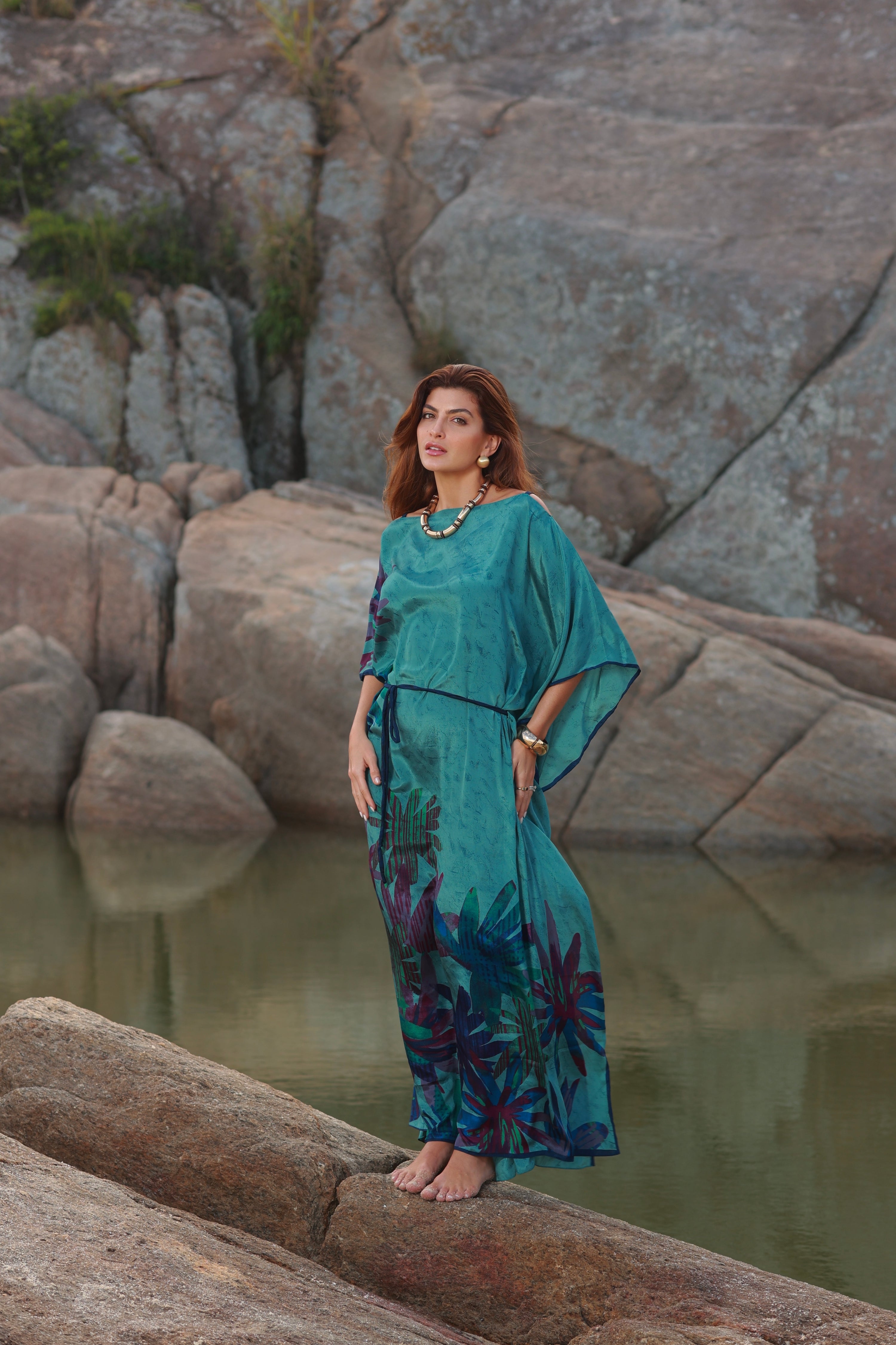 KAFTAN JAVA VERDE ÁGUA E FOLHAS