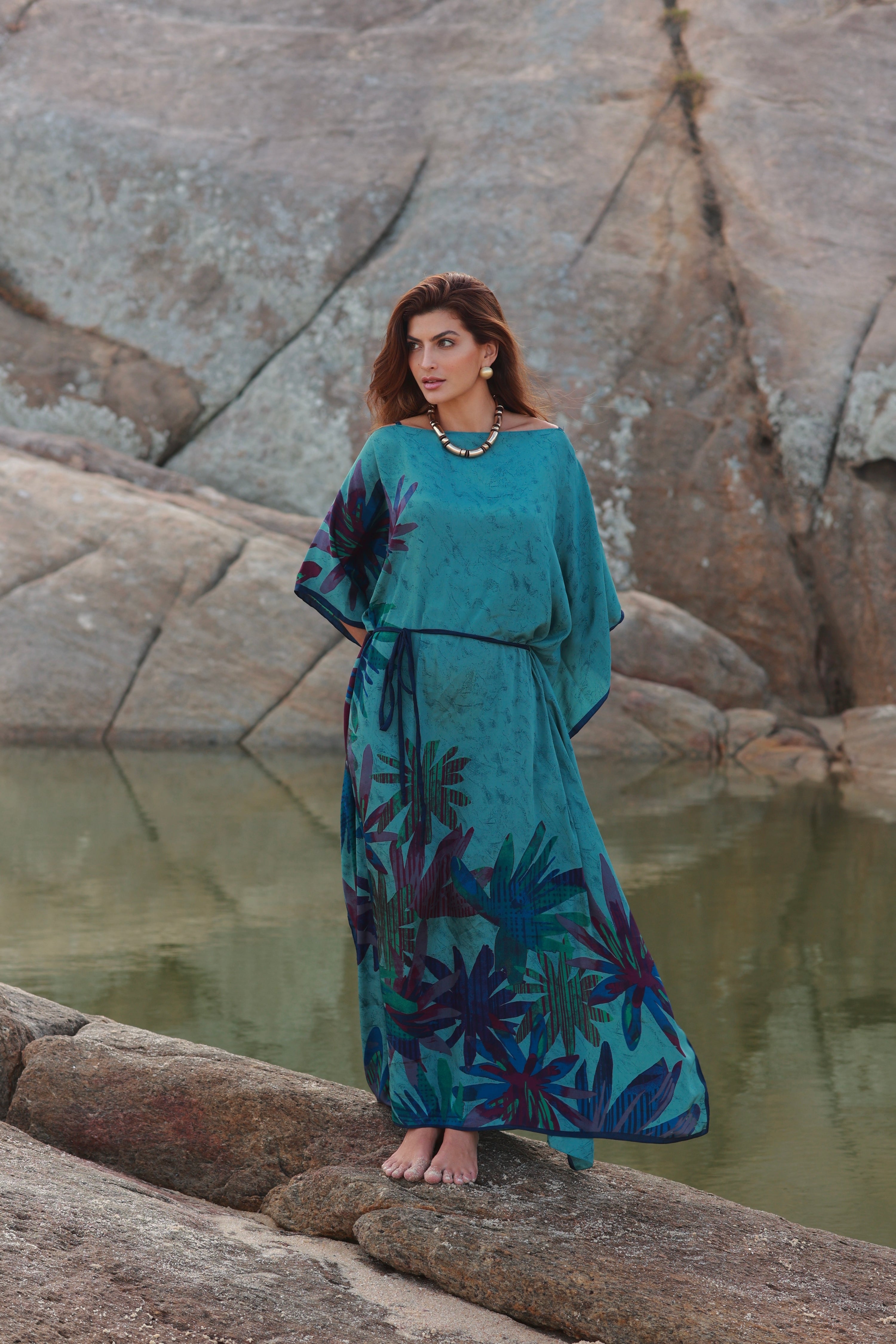 KAFTAN JAVA VERDE ÁGUA E FOLHAS