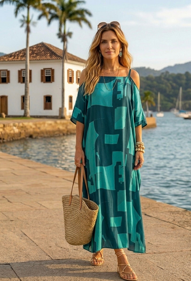 KAFTAN JAVA VERDE GEOMÉTRICO
