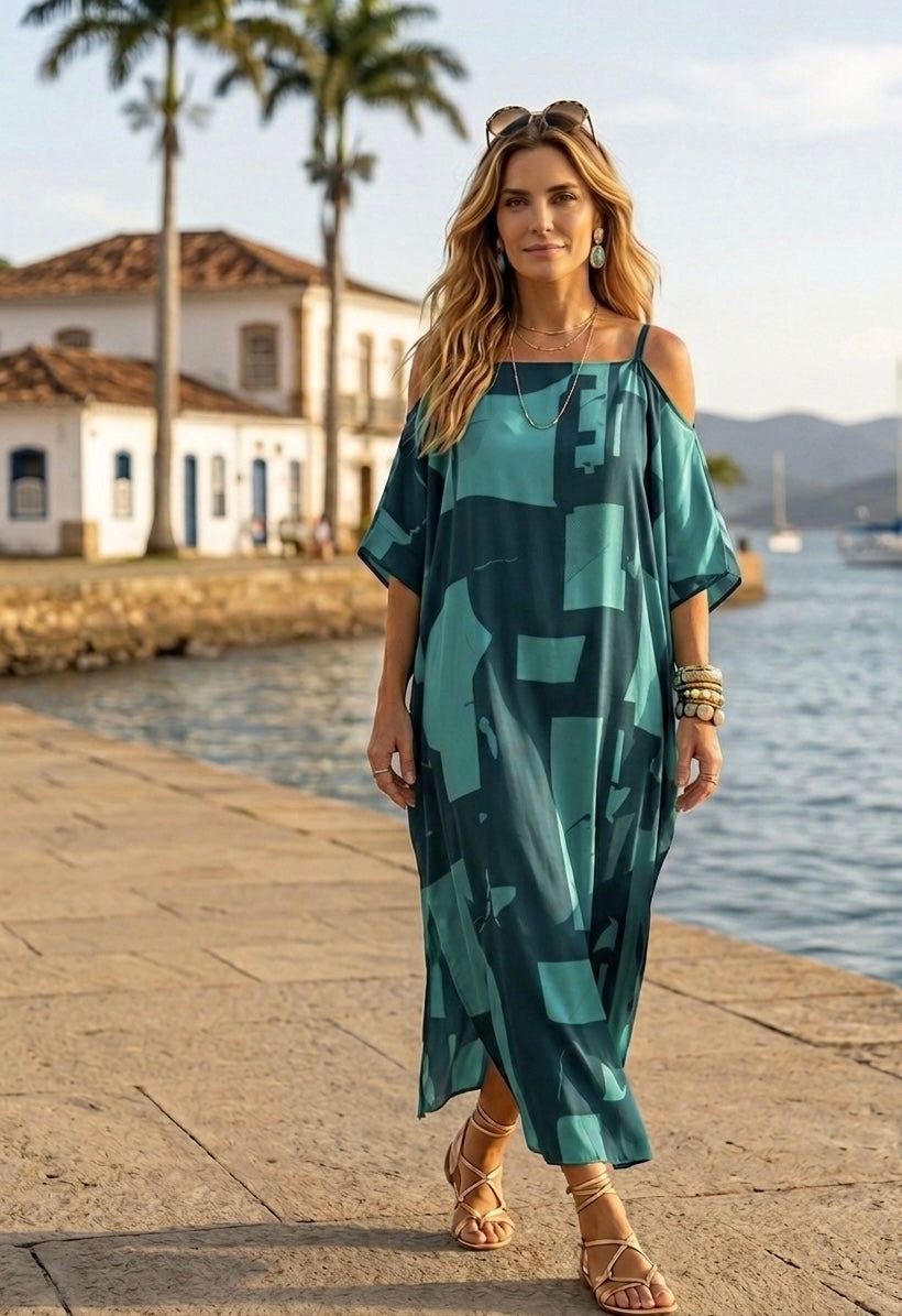 KAFTAN JAVA VERDE GEOMÉTRICO