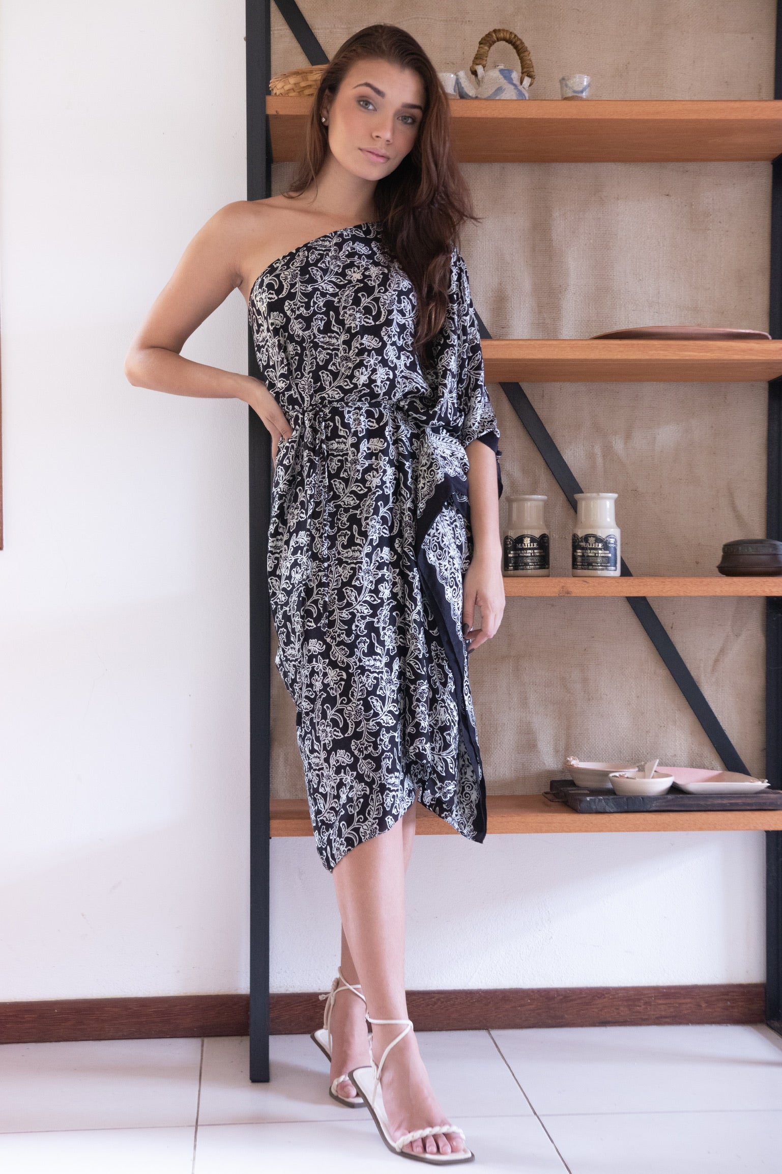 KAFTAN RHODES MIDI PRETO E CINZA