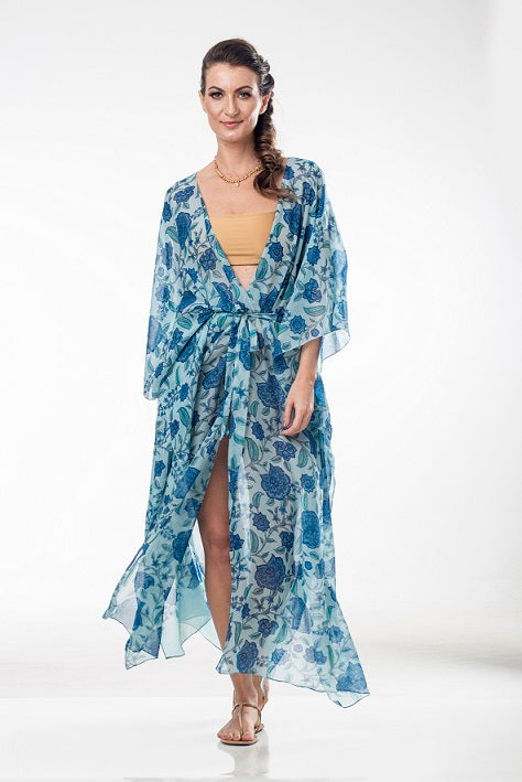 KIMONO MAHARANE AZUL FLORES