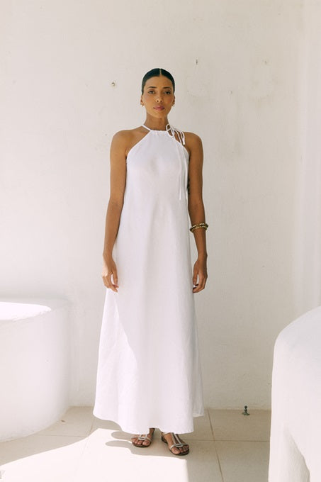 VESTIDO LARGO LISO DE LINO HERA