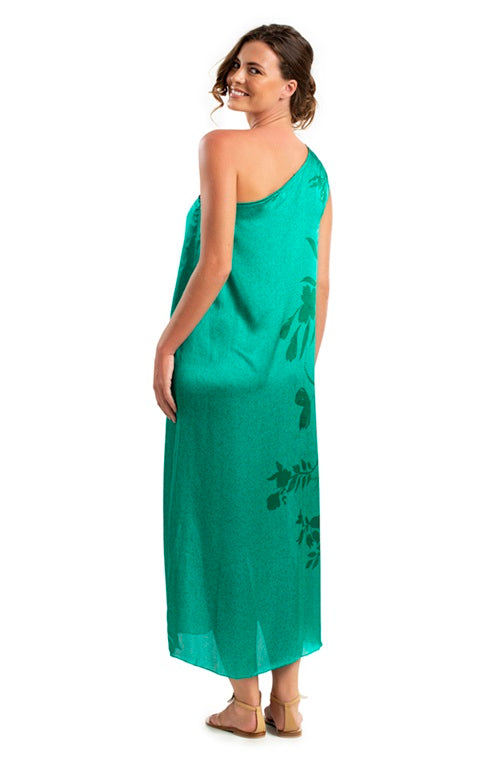 VESTIDO ATHENAS SEDA VERDE E FLORES
