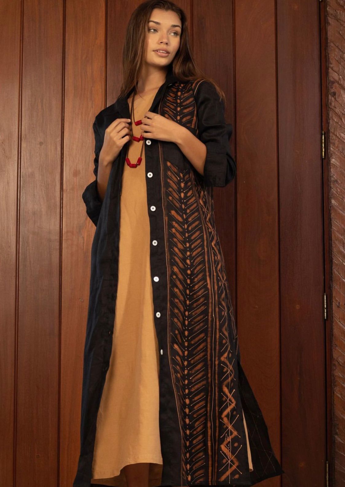 CAMISA TRIBAL LARGA DE LINO DE COLOR FLORENCE