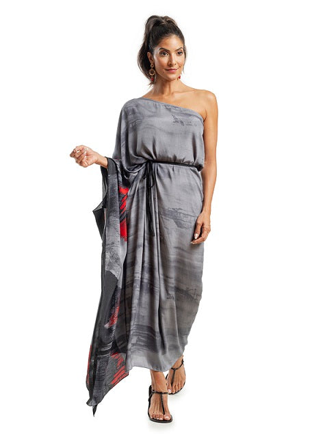 KAFTAN RHODES LONGO CINZA E VERMELHO