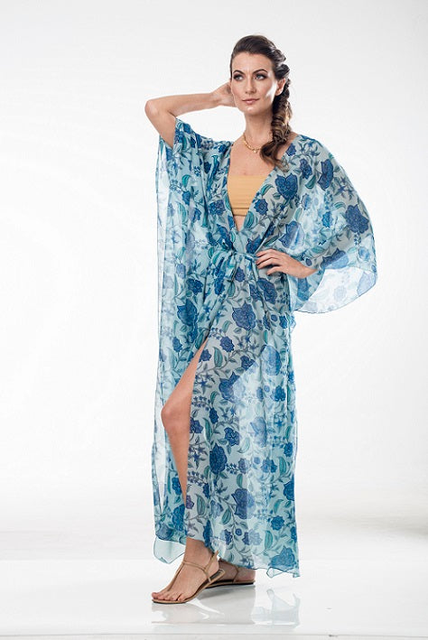 KIMONO MAHARANE AZUL FLORES